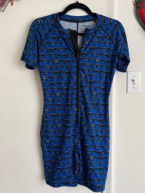 NWOT TomboyX 6" Swim Unisuit Shark Bite Print Blue Large